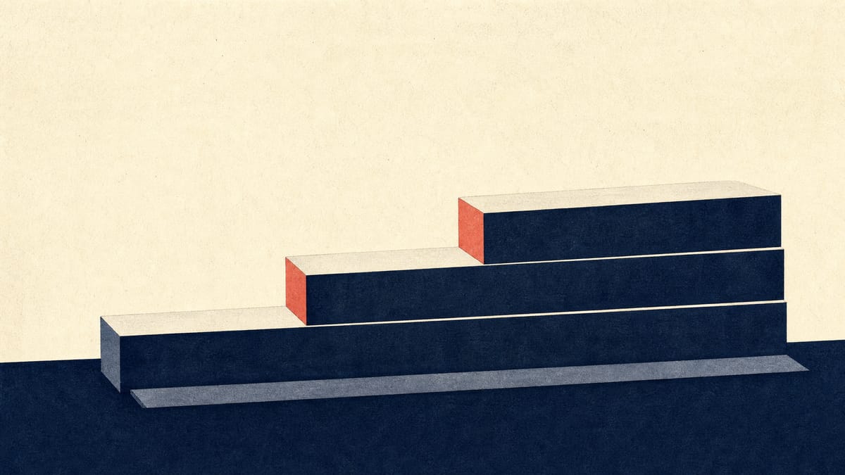Editorial illustration of stacked, staircase-shaped financial blocks representing a subordinated bond ranked beneath senior debt, with two visible steps suggesting a coupon that rises in later years.