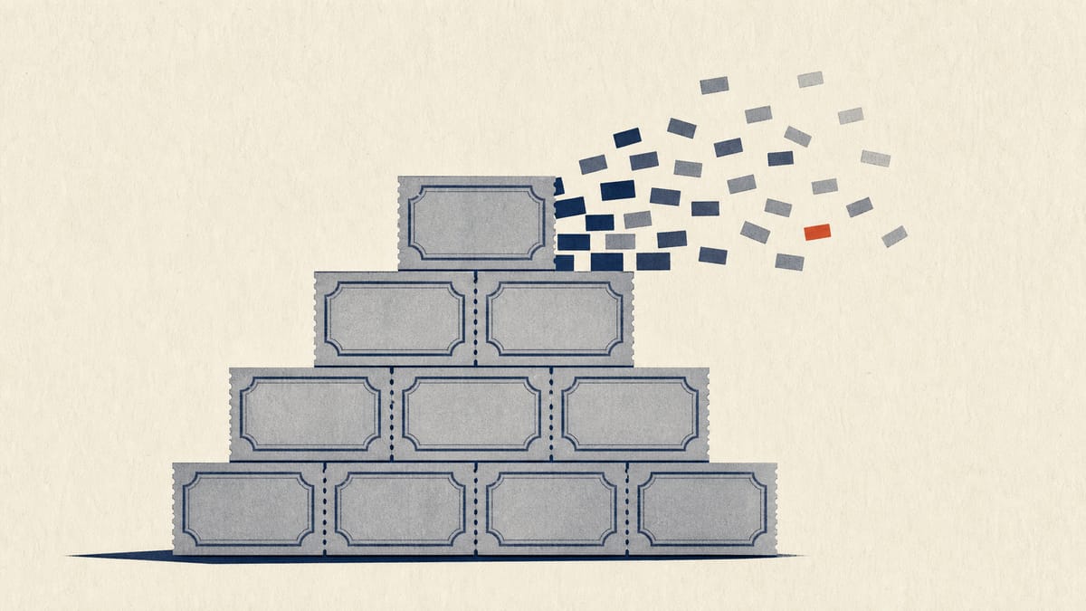 Illustration of four tiers of warrant certificates converting into share blocks, representing the completion of a staged corporate financing programme.