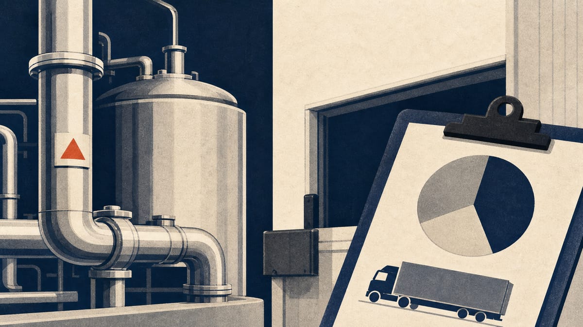 Illustration of dairy processing equipment and a shipping-dock ledger representing a newly disclosed cross-border dairy subsidiary.