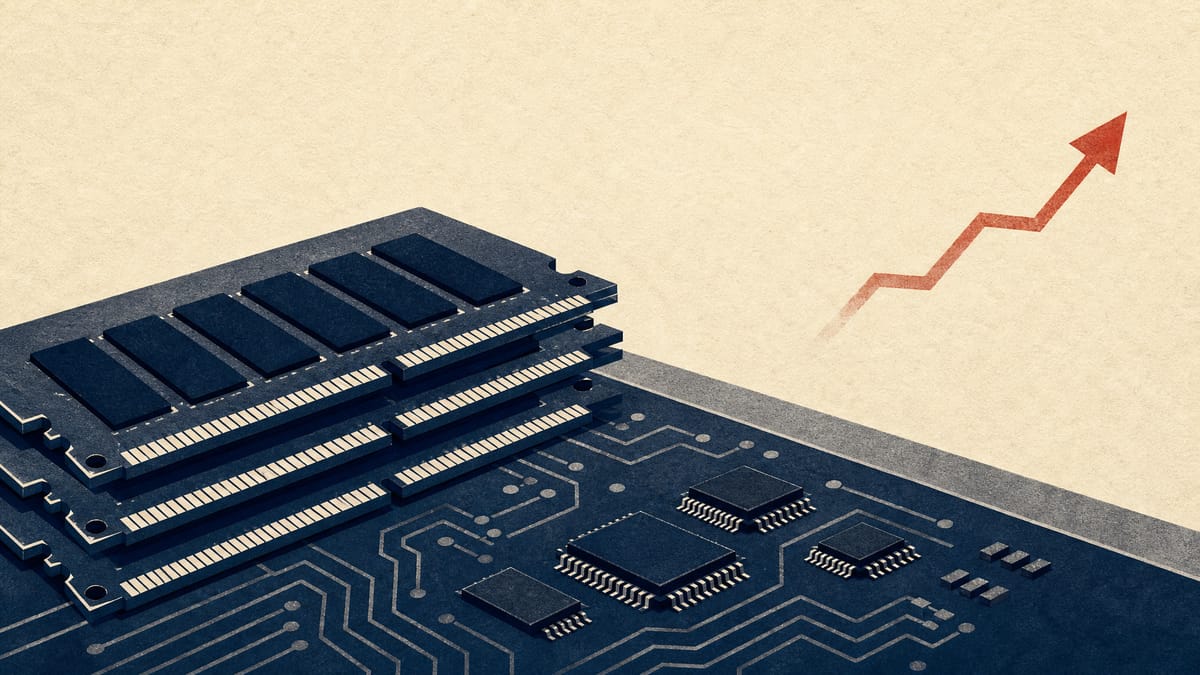 回路基板上のメモリモジュールとグラフィックスチップのイラスト、アクセルの半導体・メモリモジュール事業を表現