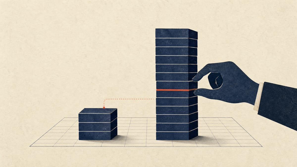 Abstract illustration of two columns of share units, a short one for newly issued stock and a much taller one for shares sold by existing holders.