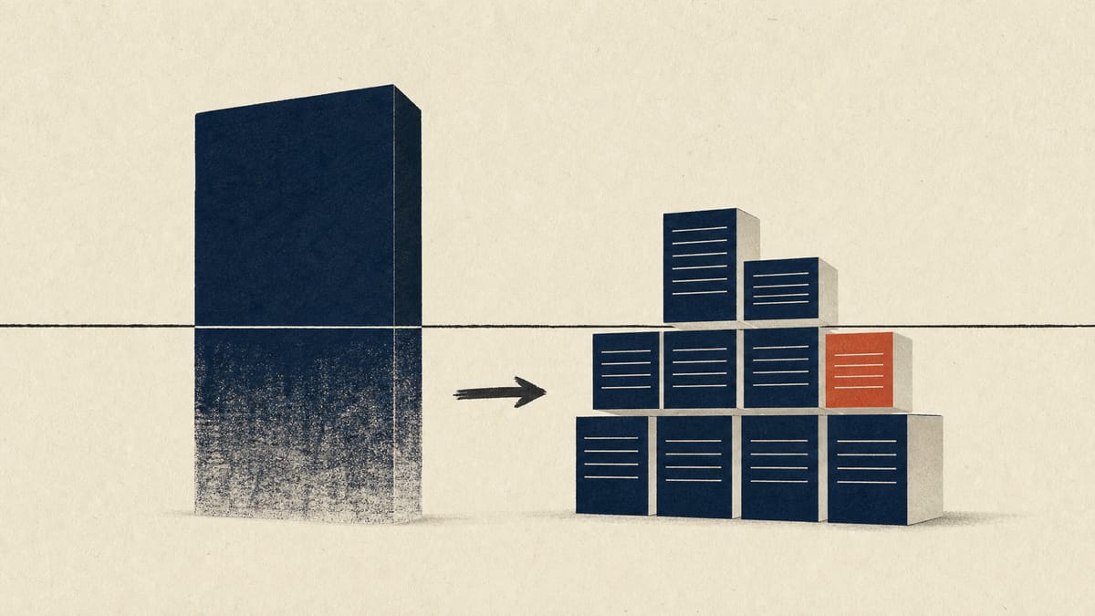 Abstract diagram of a large block of shares being partly replaced by smaller blocks of creditor holdings beneath a horizontal threshold line.