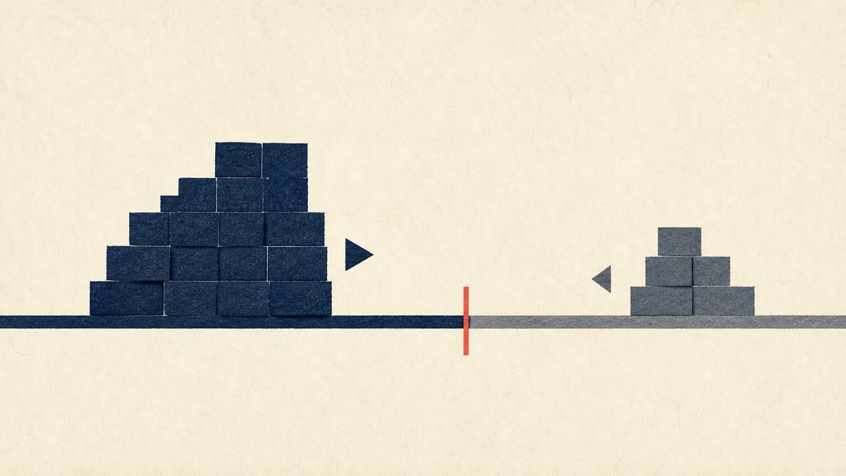 Abstract diagram of two stacks of share blocks approaching a threshold line on a horizontal gauge.