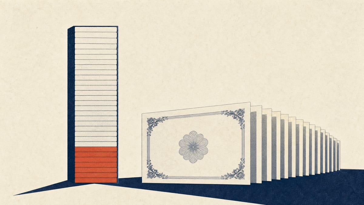 Stylised progress gauge about one-fifth full beside a fan of share certificates, illustrating partial use of a buyback budget.