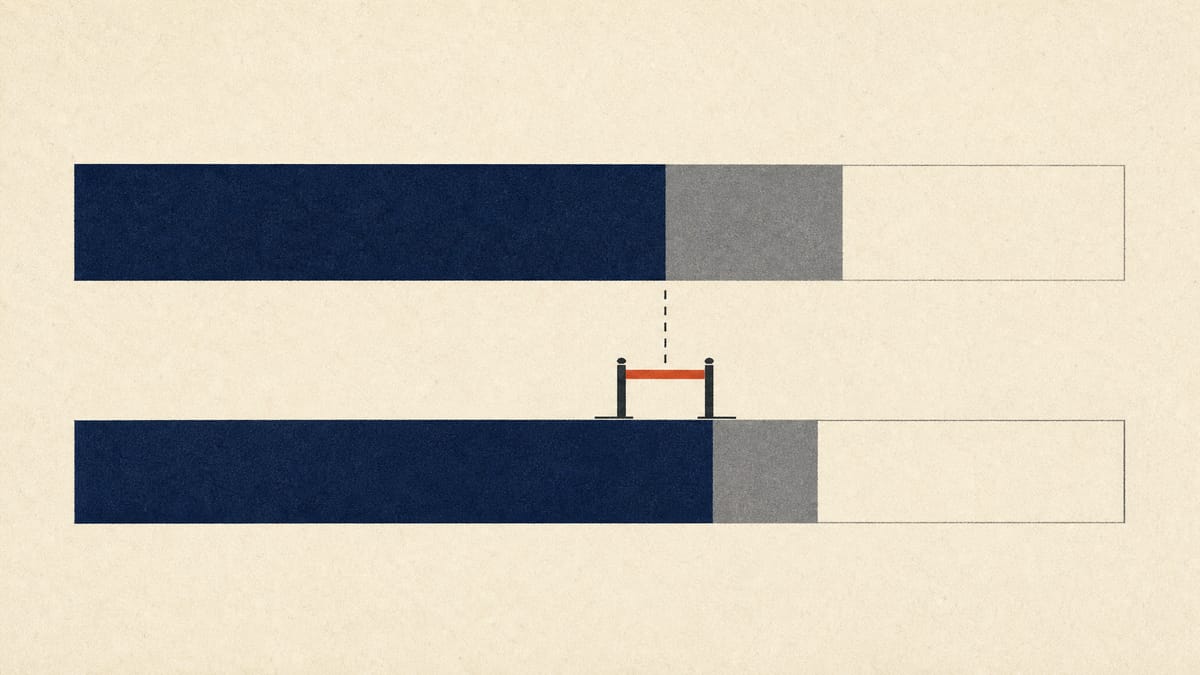 Abstract ownership diagram of stacked bars showing shareholding blocks shifting after a tender offer, with a threshold marker between them.