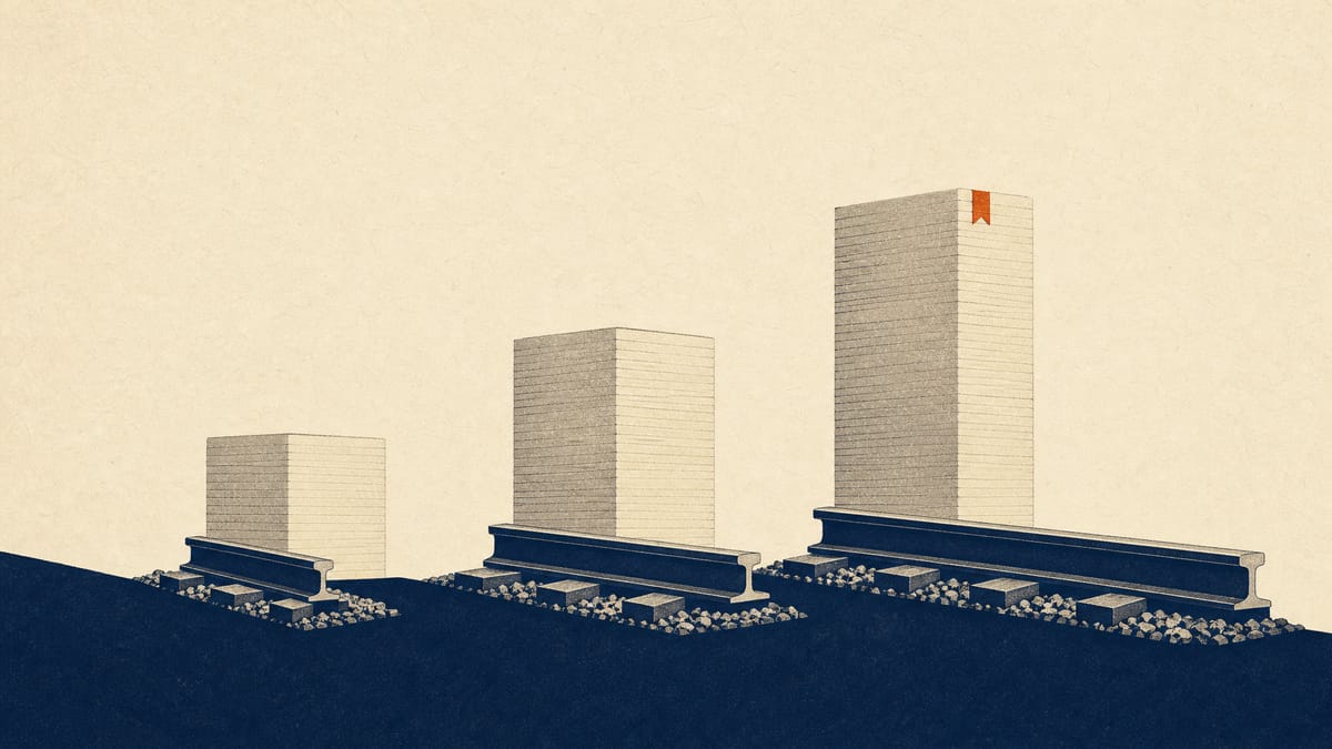 Three blocks of different heights on a railway track, representing three bond maturities of differing length.