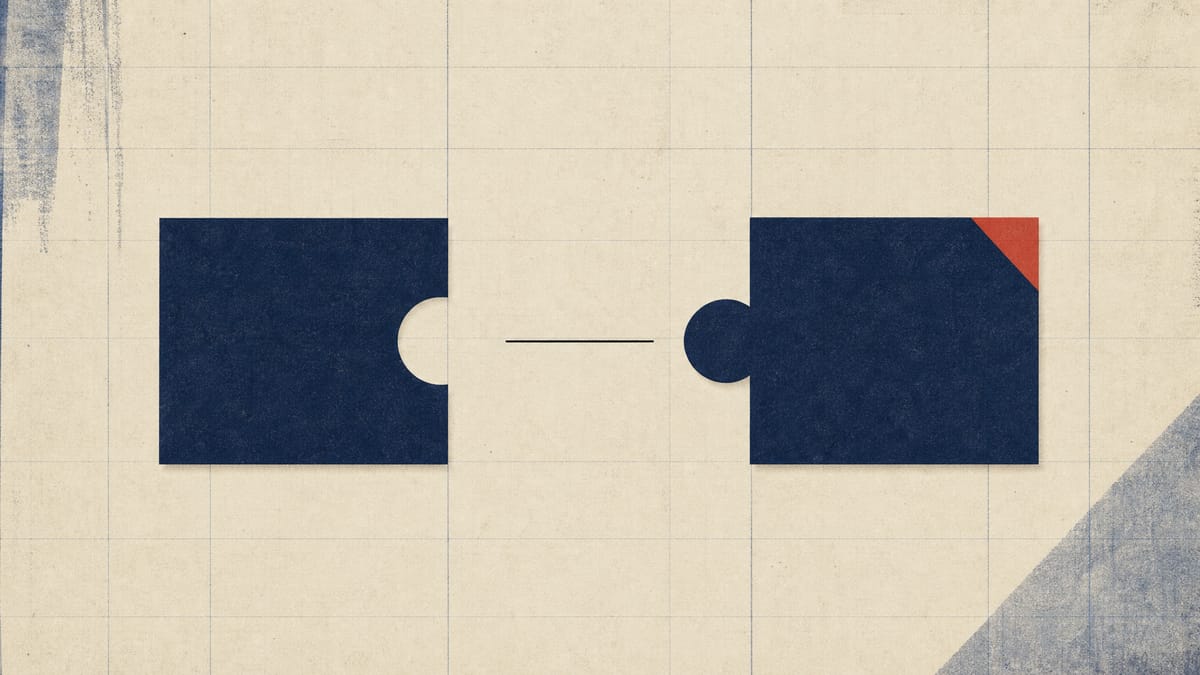 Two separated blocks joined by an open line, illustrating a corporate acquisition review that is being ended.