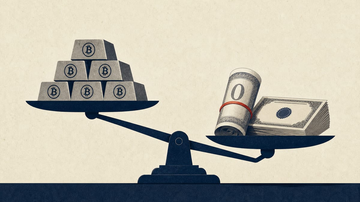 Illustration of a balance scale with collateral bars being lifted off one side and bond and share certificates on the other, representing debt refinancing and buybacks.