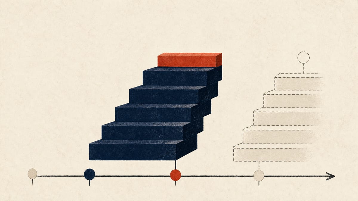 Abstract illustration of a stepped price ladder with a dated timeline beside an unfinished dashed ladder, representing a tender offer and a rival proposal that has not launched.