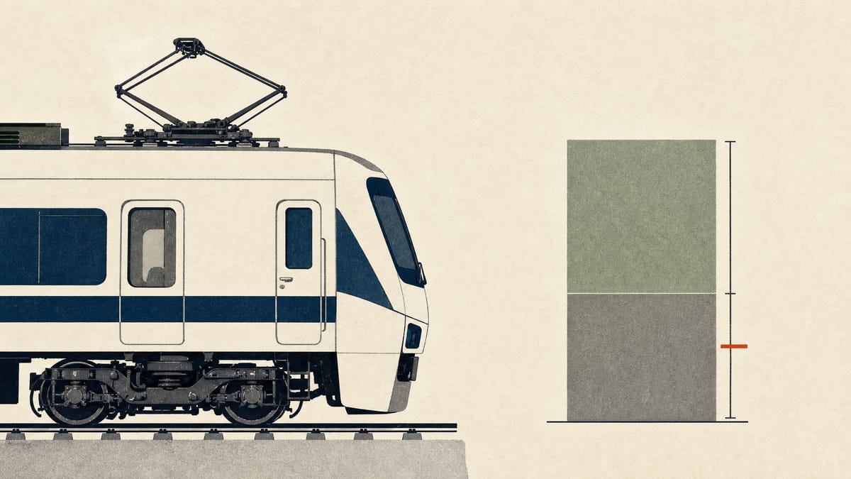 Editorial illustration of a new railway carriage on a depot track beside two stacked bar segments representing a five-year and a ten-year bond.