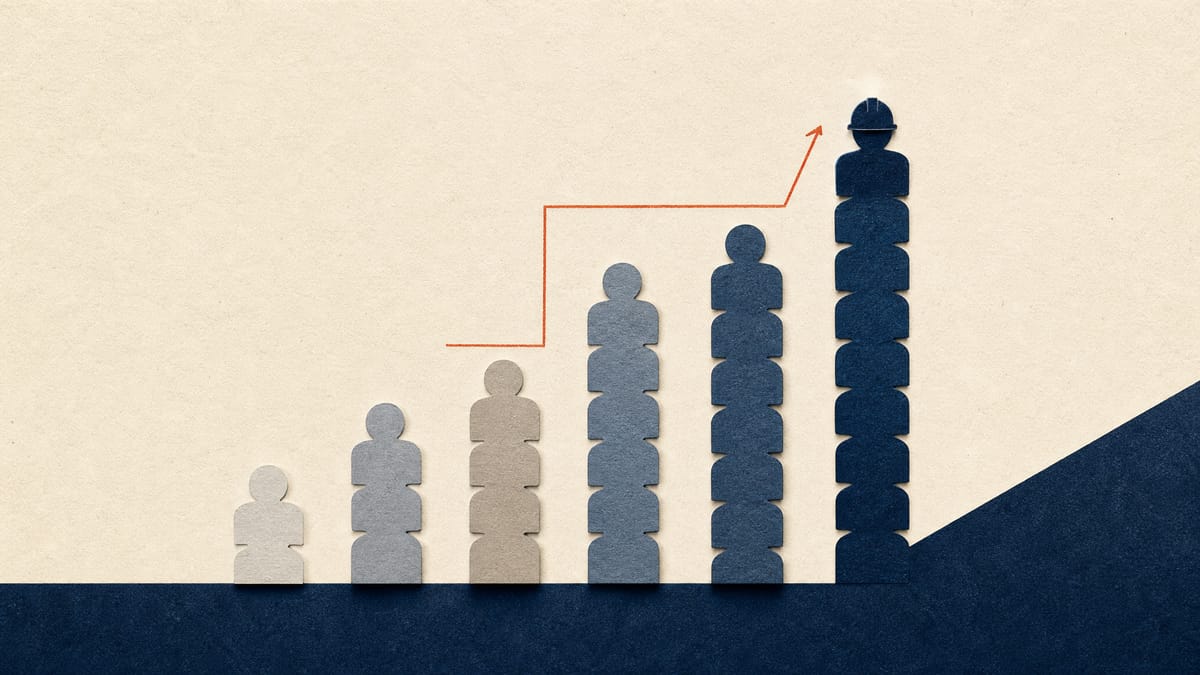 Stacked bars made of small figure tokens show a rise in resident numbers, with a hard-hat figure bar tallest.