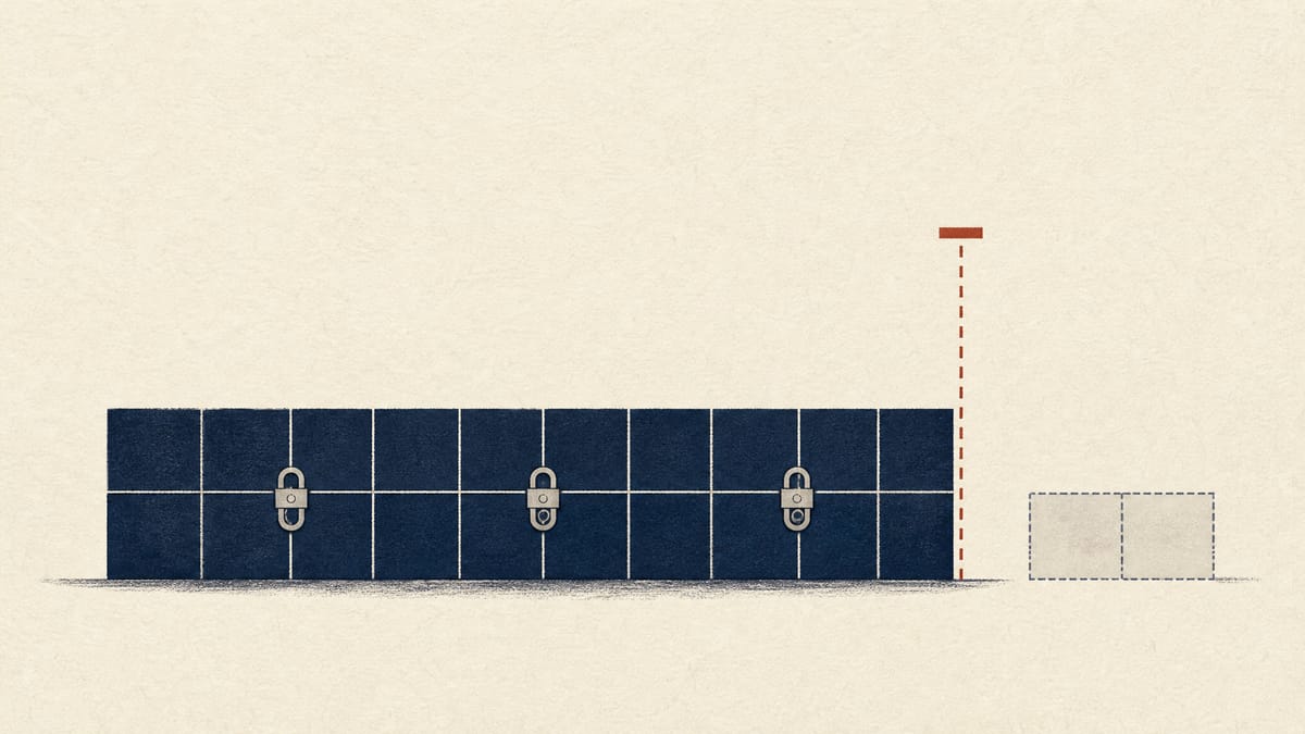 Abstract diagram of a bar of stacked share blocks approaching a threshold line, some blocks clasped as collateral.