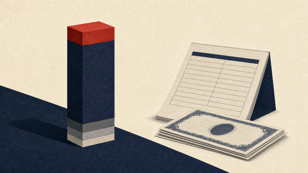 Abstract stacked bar chart with one oversized block, next to a stack of share certificates and an order sheet, illustrating revenue concentration ahead of an IPO.