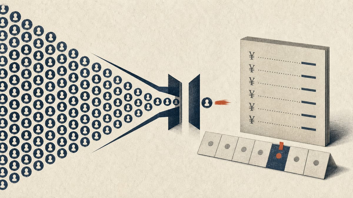 Illustration of many small share tokens funnelling through a narrow gate into a single token beside a payout ledger and a date strip, representing a share consolidation and squeeze-out.